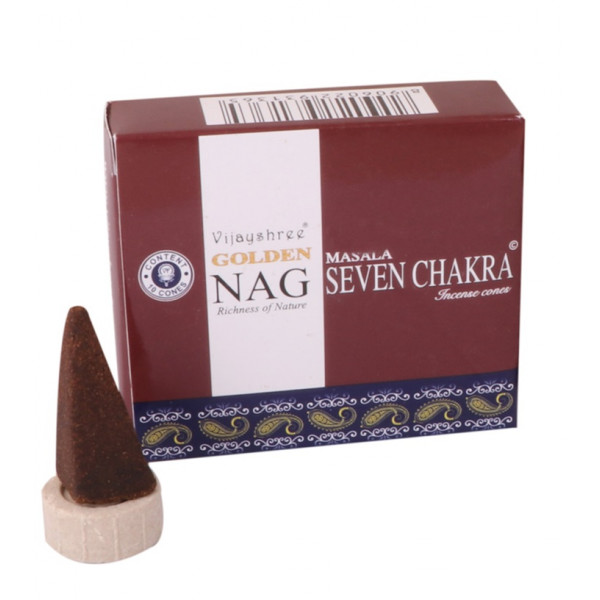 Golden Nag Seven Chakra Cone 10 Pc Pack